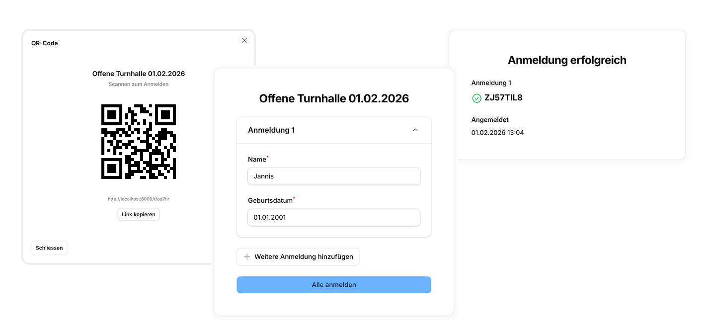 Screenshot: Registrierungsformular mit QR-Code und Bestätigung